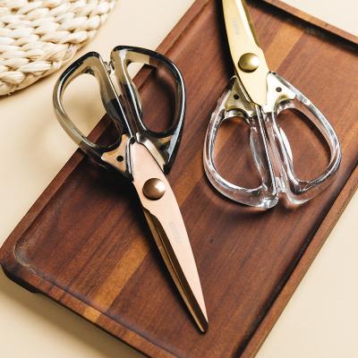 China Sustainable Acrylic Scissors Jade-CER Gold Rose Gold Stationery Scissors Organic Glass Material for sale