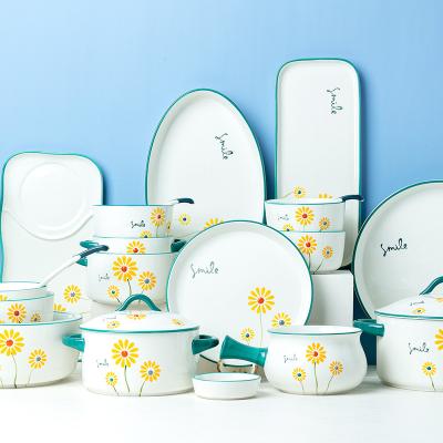 China Small Daisy Jade-CER Sustainable Design Japanese Slim Blue Border Ceramic Dinnerware Set Dinnerware Set for sale