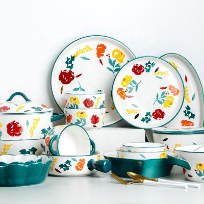 China Hand Painted Viable Jade-CER Under Glazed Monet Mounted Healithy Food Porcelain Dinnerware Ceramic Dinnerware Set for sale