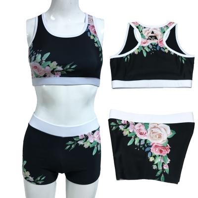 China Spandex / Polyester Girsl Team Dance Studio Practice Wear Flowers for sale