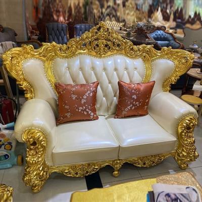 China European style wooden quality divan living room furniture handcrafted carved white leather classic sofa for sale