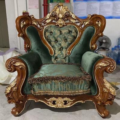 China Handcrafted Carved Wood Throne Sofa Luxury Classic European Sofa Set Leather Sofa Living Room Furniture for sale