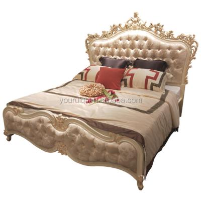 China Customized Customized European Bed, Italian Neoclassical Ivory Carved Luxury Fabric Wood Bed Bedroom Furniture for sale