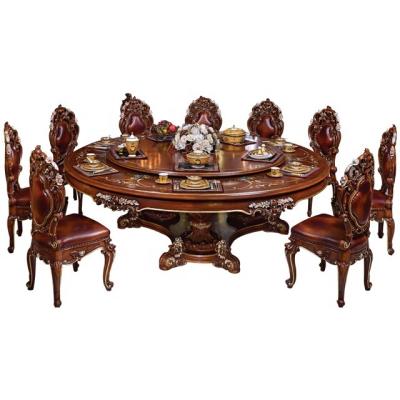 China Handcrafted Luxury Carved Cutout Dining Table Set Classic Antique French Style Wooden Dining Room Table Set for sale