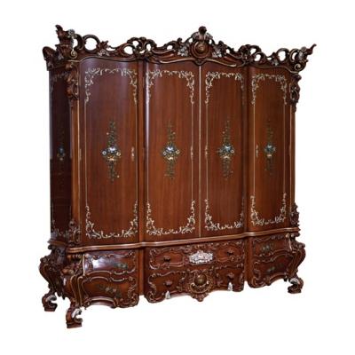 China Exclusive French European Style Wooden Furniture Luxury Bedroom Carved Cutout Classic Wardrobe Handmade Carved Wardrobe for sale