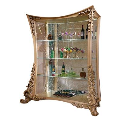 China Wooden Italian Style Wine Cabinet Living Room Furniture Display Glass Handcrafted Luxury Carved Gold Cabinets for sale