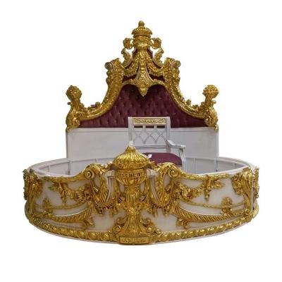 China Extra Luxury Good Quality European Carved Bed Antique Style Carved Wood Handcrafted White And Gold Style Bedroom Furniture for sale