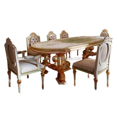 China Luxurious Wooden Floral Carved Dining Table Handcrafted Wooden , Royal Baroque Carved Wood Painted Dining Room Furniture for sale