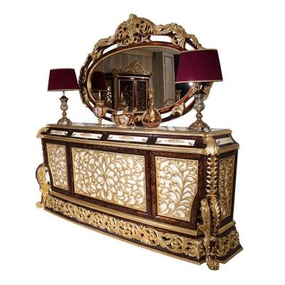 China Sold Luxury Baroque Carved Sideboard Solid Wood Handcrafted Antique Wood Style Furniture Dining Room Handcrafted for sale