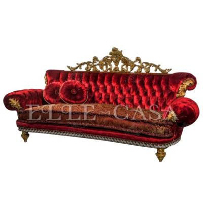 China Hand made carved wood Italian style Furniture Luxury Upholstered Fabrics Design Golden Curved Sofa for sale