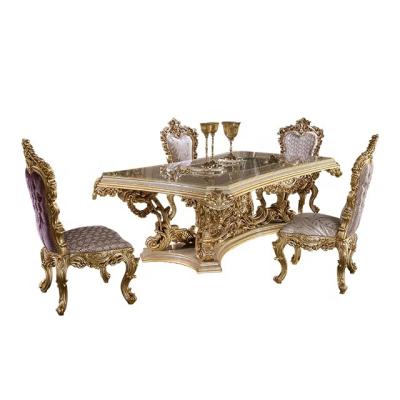 China Imperial Luxury Wooden Furniture Extras Handcrafted Carved Wooden Dining Table With Chairs for sale