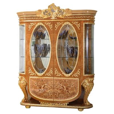 China Antique Wood Luxury Royal Empire Kitchen Wine Handcrafted Carved Cut Cabinet for Grant Hall Glass Display Cabinet for sale