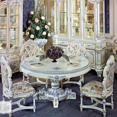 China Gorgeous Italian Carved Wood Carved Painted European Style Hand Made Flowers Ivory Color Solid Wood High End Luxury Dining Chair For Table for sale