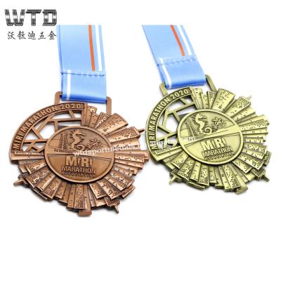 China Custom Logo Metal WTD Zinc Alloy Supply Race Medals and Trophies Souvenir Running Marathon Sports Medal for sale