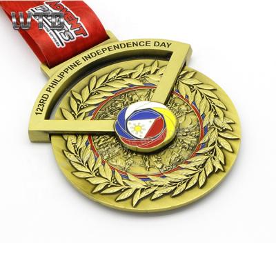 China Europe Design Your Own Custom Design 3D Zinc Alloy Medals Logo Spinning Antique Gold Finisher Medal for sale