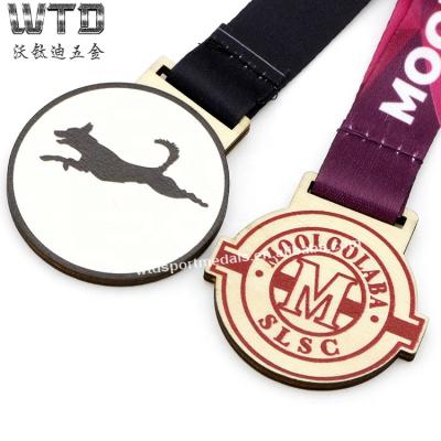 China Hot Selling Personalized Wholesale Sports China Custom Wooden Medal Medal And Trophies With Ribbon for sale