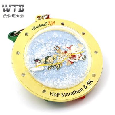 China China WTD Customized Gold Plated 5K Marathon Christmas Medals Led Light With Acrylic Cover Medals for sale