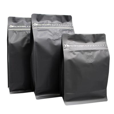 China 100% Eco-friendly Wholesale 250g 500g Flat Bottom Coffee Bags With Valve/Biodegradable Zipper Coffee Packaging Bags Matte Black Coffee Bag Package à venda