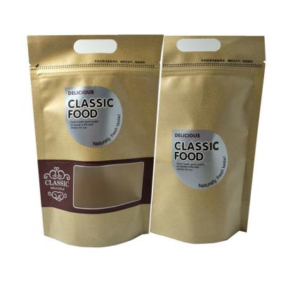 China Brown Food Stand Biodegradable Pouch , Tea Coffee Packaging Kraft Paper Bag With Window for sale