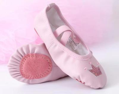 China PU Slip On Embroidered Crown Design Kids Girls Ballet Slippers For Kids Dance Shoes for sale