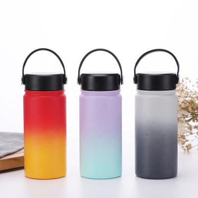 China Business OEM 14 oz Double Wall Insulation Stainless Steel Water Bottle Wide Mouth Vacuum Flask With Handle for sale