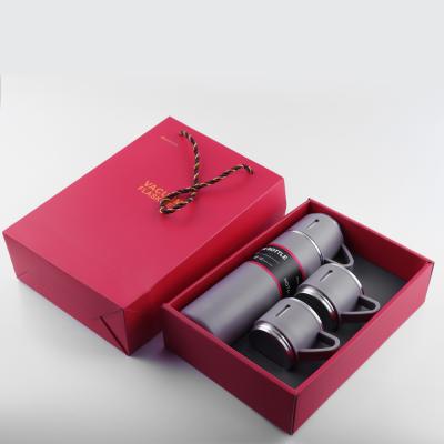 China Business 304 Stainless Vacuum Thermos Set Two Lids Tea Cup Set Custom Business Logo Packaging Mug With Gift Box for sale