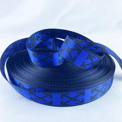 China 25mm Custom Shiny Woven Patterned Recycled Nylon Sling Bag Webbing Belt With Embossed Logo for sale