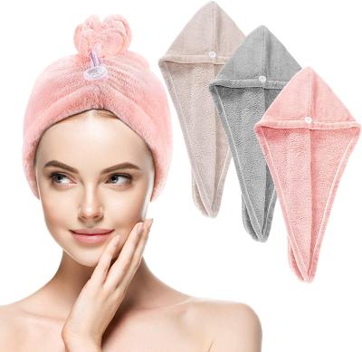 China Super Absorbent Colored Turban Safe For Women Customized Women Microfiber Coral Hair Drying Towel Wrap for sale