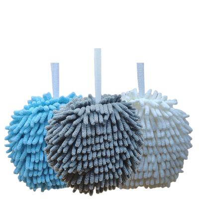 China Durable Quick Dry Colorful Hand Towel Microfiber Cleaning Cloth Ball Chenille Yarn Hanging Ball for sale