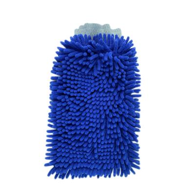 China Sustainable Car Cleaning Dark Blue Microfiber Chenille Gloves for sale