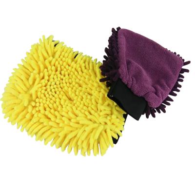 China 2021 Sustainable Customized Microfiber Chenille Gloves Two Sides Household Car Wash Glove for sale