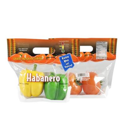 China Wholesale Moisture Proof Clear Plastic Zipper Bag Stand Up Fruit Vent Bag With Handle For Some Vegetable for sale