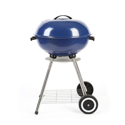 China Easily Assembled 18 Inch Blue Color Portable BBQ Cart BBQ Kettle Grill Outdoor Charcoal Grill for sale