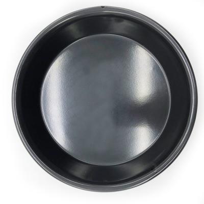 China Dustproof Round Nonstick Black Metal Coating Baking Tray Pizza Pan for sale