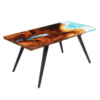 China Best Quality Control Hotel Classic Large Nordic River Luxury Modern Wooden Epoxy Dining Table Solid Wood for sale