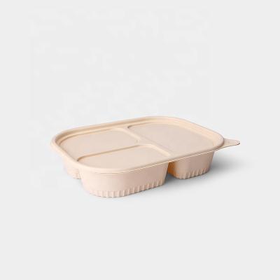 China Disposable Biodegradable Food Cornstarch Lunch Container Boxes For Takeaway Food Bento Box Packaging 3 Compartments for sale