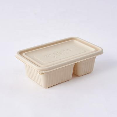 China Degradable Viable Food Packaging For Disposable Bento Box In Stock Cornstarch Compostable Tableware Food Both Compartments for sale