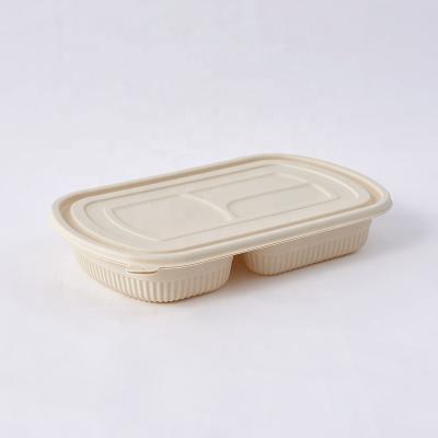 China Disposable Bento Box In Stock Cornstarch Sustainable Eco Friendly Tableware Food Packaging Three Compartments for sale