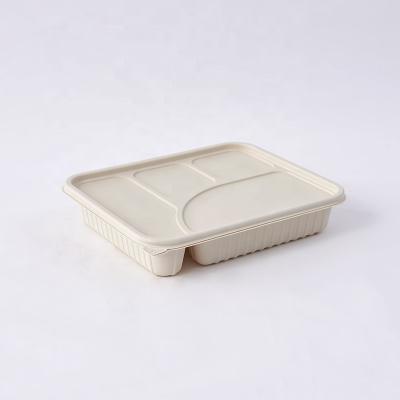 China Degradable Viable Food Packaging For Disposable Bento Box In Stock Cornstarch Compostable Tableware Food The Four Compartments for sale