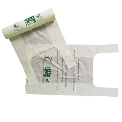 China 100% PLA Compostable Eco-Friendly Portable Bags Cornstarch Plastic Shopping Bag Customer Supermarket Biodegradable T-shirt Carry Bag for sale