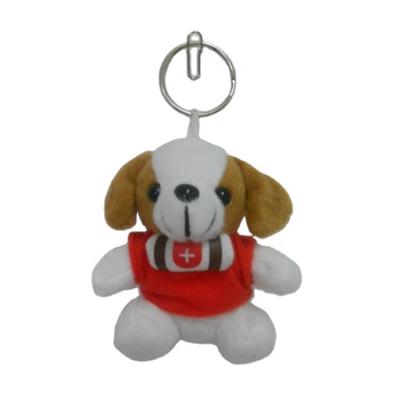 China Wholesale Promotion Animal Gift Plush Toy Mini Plush Custom Logo Stuffed St Bernard Soft Plush Dog Key Chain With Switzerland T Shirts for sale