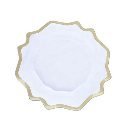 China Large And Small Disposable Gold Plastic Wedding Plate Rim White Charger for sale