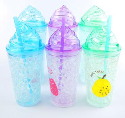 China 400ml Unique Double Walled Sustainable Glitter Dust Plastic Mineral Transparent Water Bottle With Straw for sale