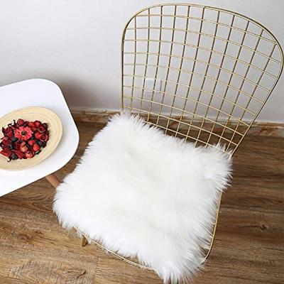 China Wholesale Kids Fluffy Square Bedroom Cushion Faux Fur Living Room Rug Cushioned Super Soft Plush Shaggy Chair Area Rug Cushion for sale