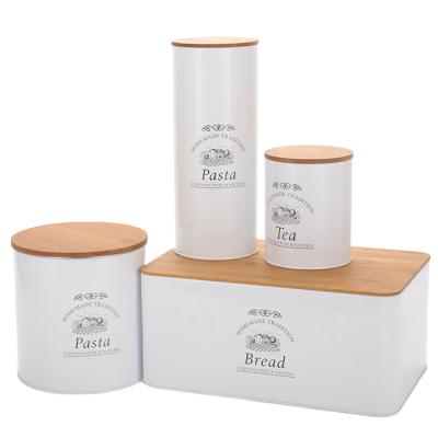 China Sustainable Tea Coffee Sugar 4pcs Metal Bread Bin Bread Food Storage Box Canister Set for sale