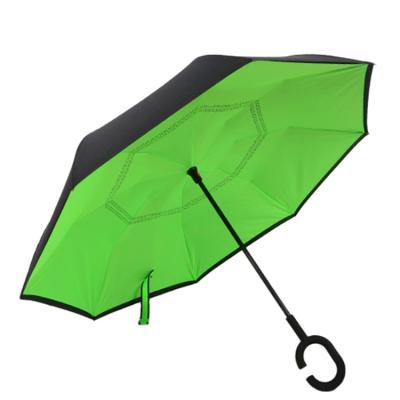 China Amazon 106-014 Fabric 106-014 Reverse Inverted Double Rain Umbrella Logo Printed C Handle Custom Wholesale Windproof Modern Shape for sale