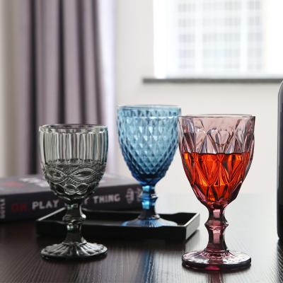 China 1019-2 Viable Colored Goblet Wine Glasses Wholesale GlasswareWater Glass Pressed Blue Glass Goblets for sale