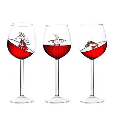 China 1030-8 Cheap Clear Crystal Glass Goblet Shark Shape Red Wine Glass Tumbler Holder Glass Goblet for sale