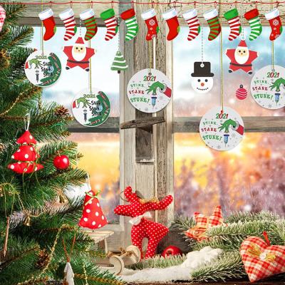 China Cheap High Quality Vintage 828-17 Santa Claus Round Wooden Sign Pendant Christmas Decoration for sale