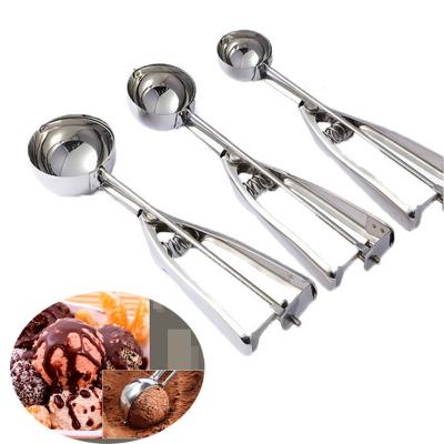 China Universal Minimalist 1025-6 Melon Scoop Cookie Scoop Stainless Steel Hot Sale 3 Size Ice Cream Scoop With Trigger Release for sale